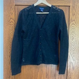 Ralph Lauren Black Lace Knit Cardigan Sweater